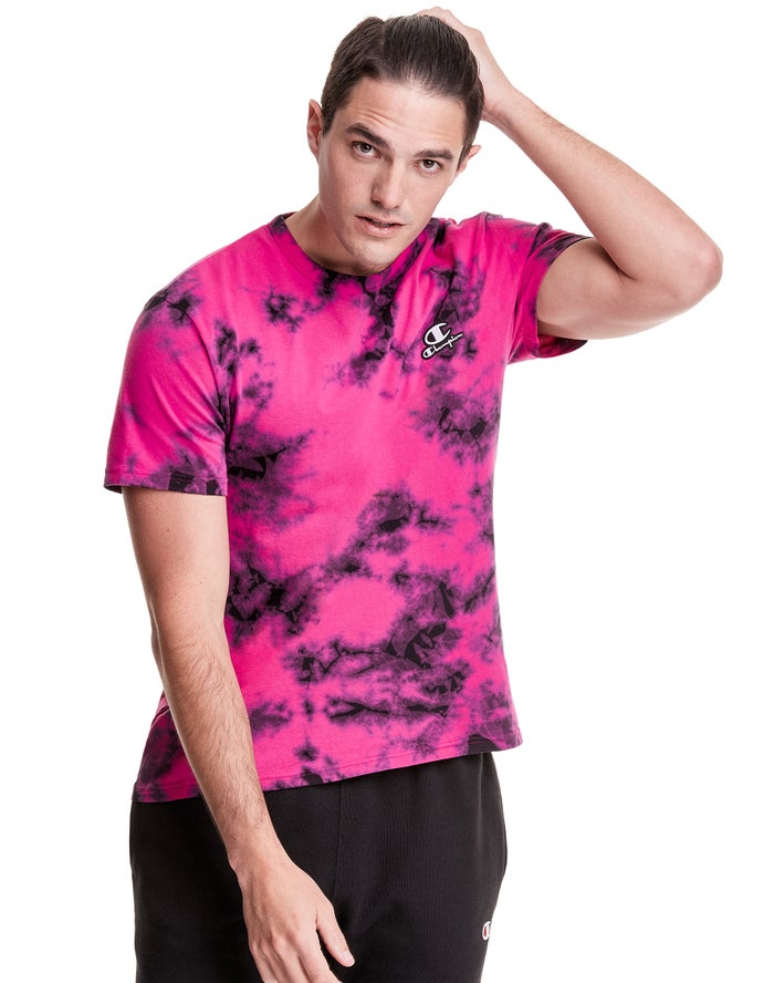 Champion T-Shirt Heren - Roze/Zwart - Galaxy Dye Embroidered C Logo & Script Applique ( 485923-CGO )